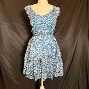 Raga Womens Size Small Floral Blue Tier Ruffle Boho‎ Dress